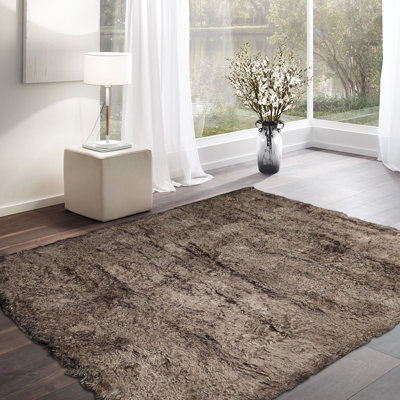 Tapis carré contemporain à poils longs en polyester 9 pi 5 po x 9 pi 5 po