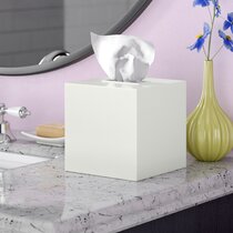 Motifeur Bathroom Accessories - Ceramic Tissue Holder with Wooden Lid,  Decorative Square Tissue Cover Box (White and Beige)