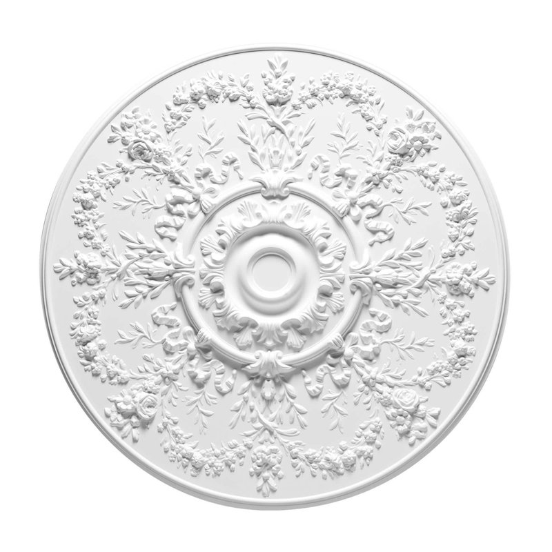 Médaillon de plafond en polyuréthane blanc apprêté 37-1 / 2 po x 1-7 / 8 po feuillage et fleurs