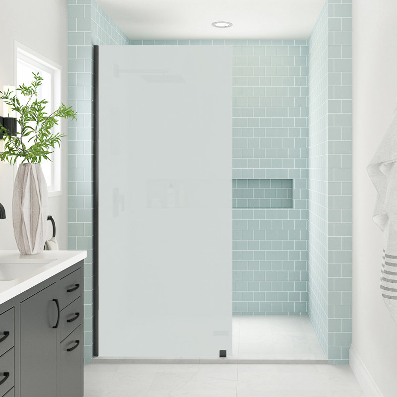 Elyse XL 32 in. W x 80 in. H Fixed Frameless Shower Door with Ultra-Bright Frosted Glass, Matte Black