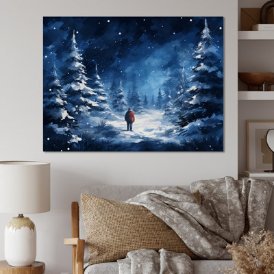 Blue And White Winter Forest Wonderer - Tree Pine Wall Art