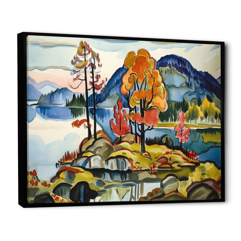 Peinture d'automne «Mountain Beauty Serenity», H 30 po x l 40 po, Cadre flottant noir