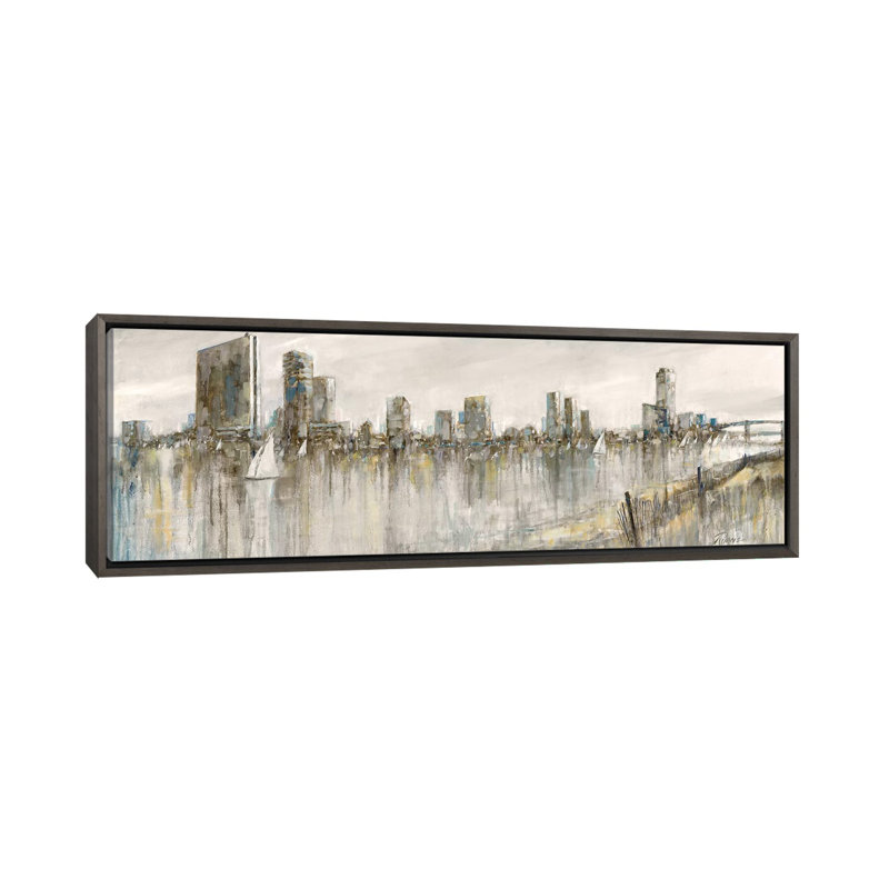 «Skyline Sail» par Ruane Manning - reproduction d'art panoramique, H 12 po x l 36 po x P 1,5 po, Toile avec cadre gris