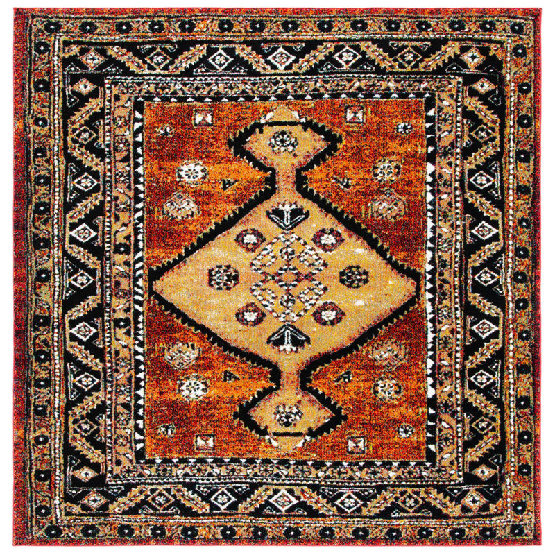 Tapis rouille / doré Southwestern, Carré 6 pi 7 po