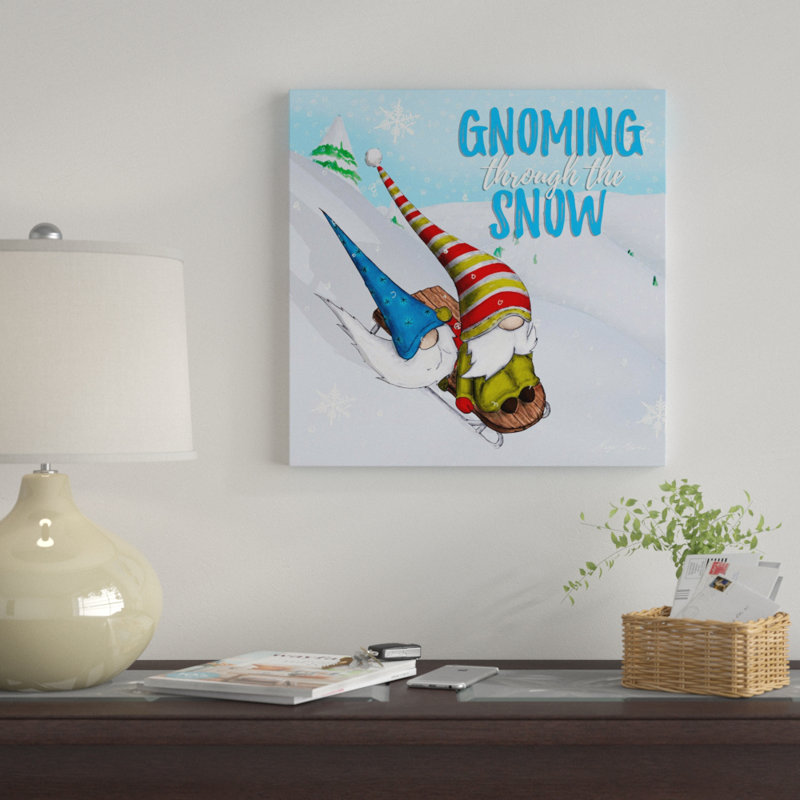 «Ski Gnomes II», reproduction de peinture à l'aquarelle, H 18 po x l 18 po x P 1 po, Toile tendue