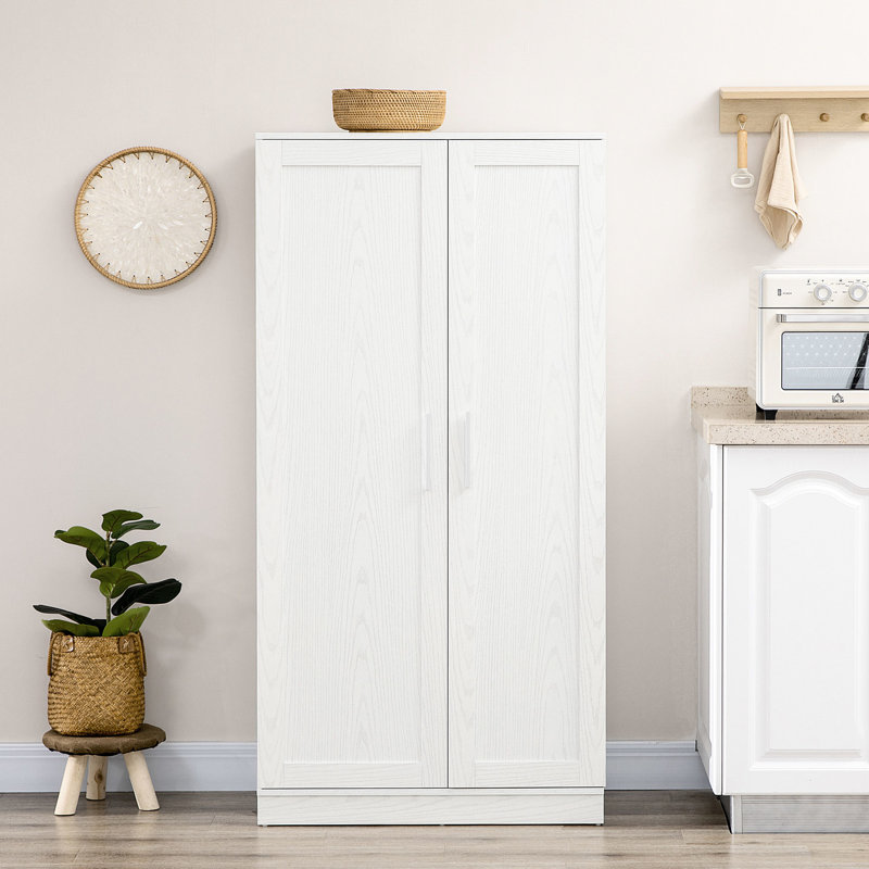Armoire de cuisine 63 "avec 2 portes et 14 tablettes réglables pour le salon et la salle à manger avec 2 portes, blanc, apporte la paix aux pièces