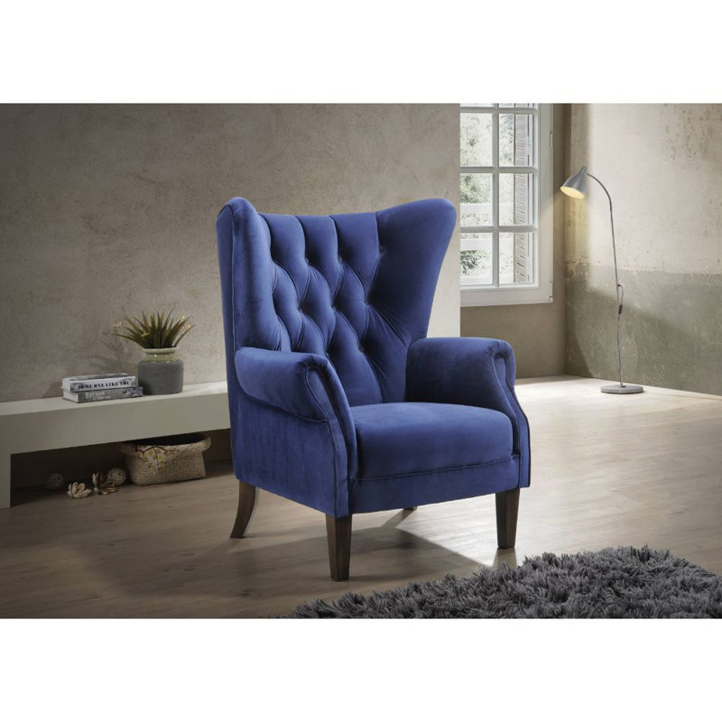 Calcott Velvet Wingback Chair, Navy Blue Velvet