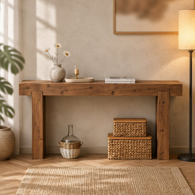 63" Solid Wood Console Table – Rustic Farmhouse Sofa Table for Entryway, Hallway, or Behind Couch, Narrow Rectangular Design