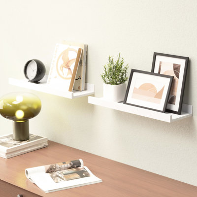 De 2 tablettes murales blanches modernes. Composition en bois d'ingénierie, poids de 20 lb. Améliorez l'apparence de votre pièce. Méthode de montage simple fournie. Accessoires d'affichage pour tablettes flottantes 2.