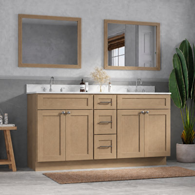 Meuble-lavabo double 72 po avec comptoir en quartz Carrara