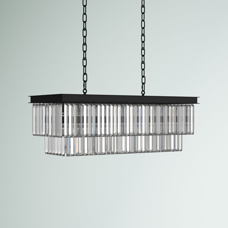 Lustre rectangulaire en cristal 8 lumières Alleyne, noir
