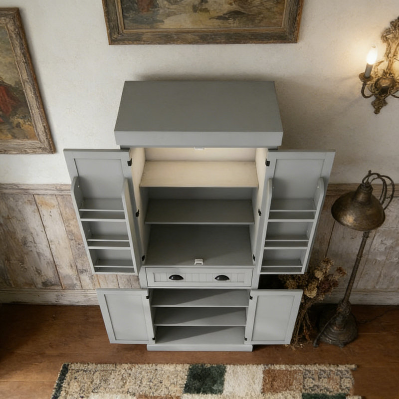 Armoire de cuisine avec lumières DEL, tablettes de porte, tiroir et tablettes réglables, Gris
