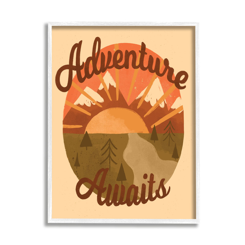«Adventure Awaits Mountain Sunrise Scenery Calligraphy» par Emmakisstina - impression, L 11 po x H 14 po