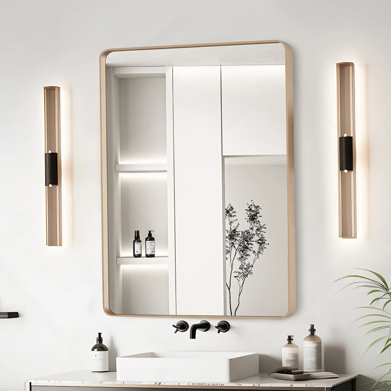 24X32 Inch Gold Aluminium Frame Bathroom Mirror, Gold, 32" x 24"
