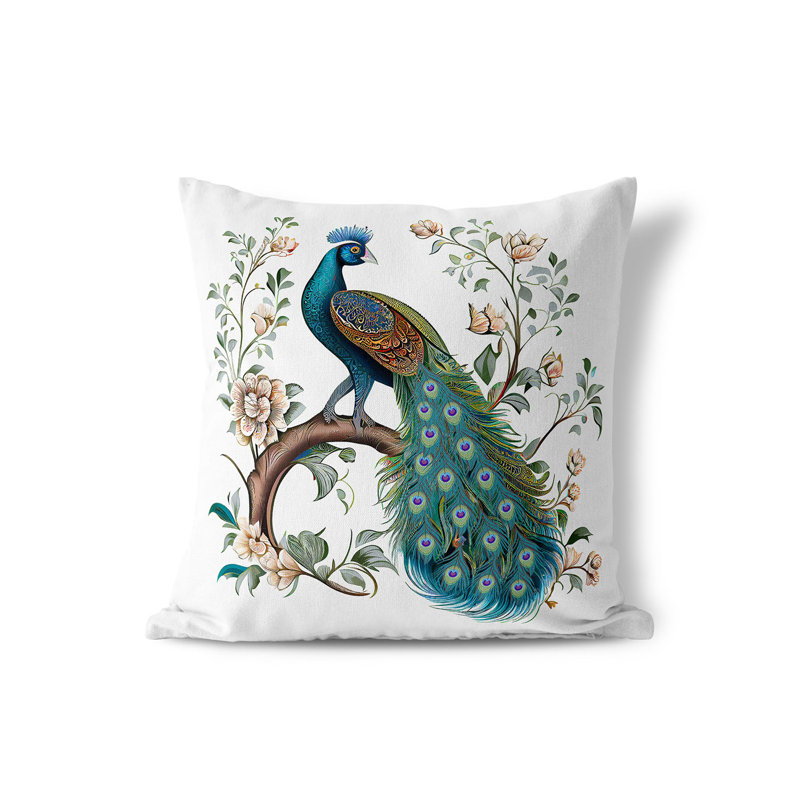 Peacock Panache Floral Reversible Throw Pillow, 18" x 18"