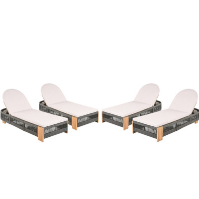 Chaise longue d'extérieur non rembourrée réglable en bois pour 4 personnes, corde grise et fer naturel, coin salon respirant, taille parfaite 4 pour le jardin de la piscine arrière, corde de fer, matériau, ajustement à cinq positions
