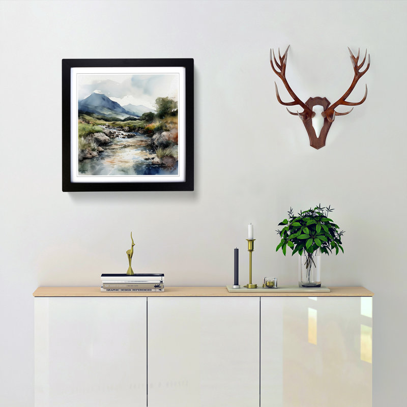 Scotland Watercolour No.2 - Single Picture Frame Print on Wood, Black