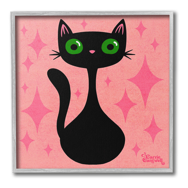 «Bd-536_FG« Cat With Pink Diamonds Single Photo Frame »par Carrie Cantwell sur toile, Estampe numérique Farmhouse