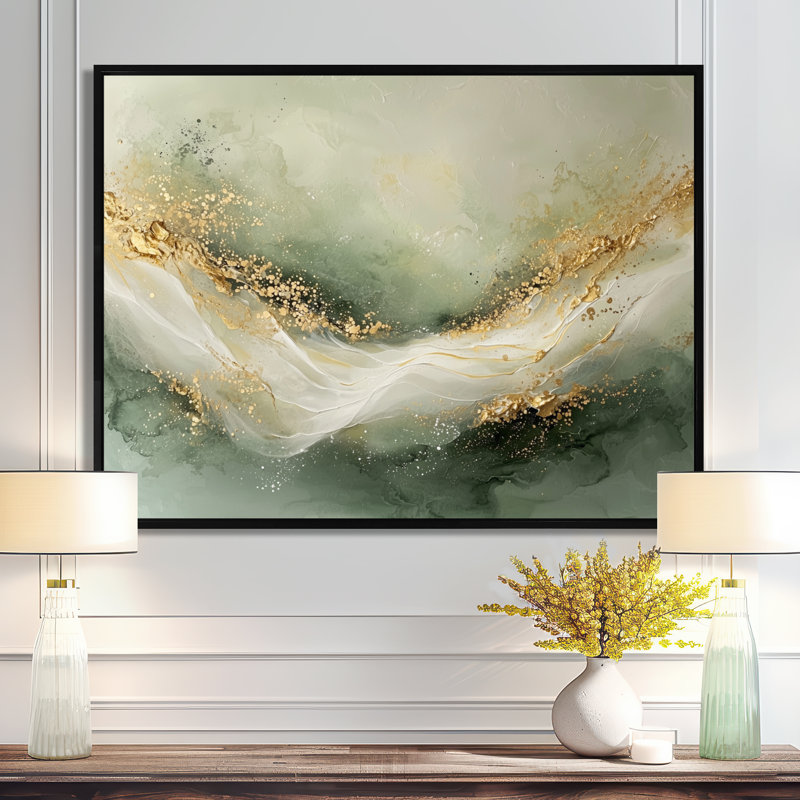 «Ephemeral Emerald Pathway To The Gemstone III», art mural encadré en marbre, H 34 po x l 44 po, Avec cadre, Noir