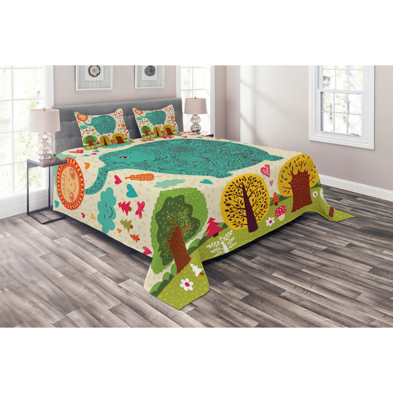 Elephant Coverlet, King Bedspread + 2 Shams