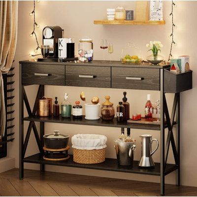Console moderne 47 po avec panneau de fibres à densité moyenne, pieds en métal, 3 tiroirs et 3 tablettes de rangement à 3 niveaux