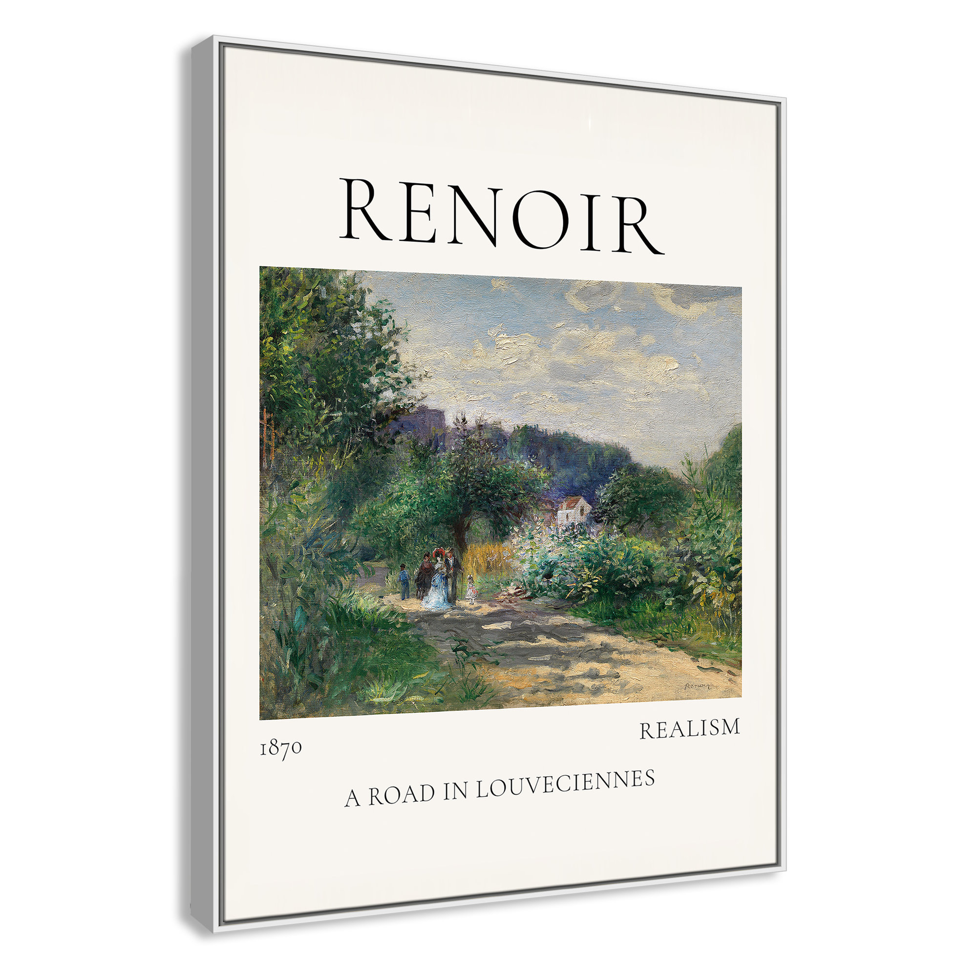 Old Masters Collection " A Road In Louveciennes " by Auguste Renoir, 49.5" H x 37.5" W x 2" D, No, White Floater Frame