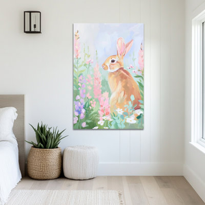 Art mural de lapin de Pâques GUTTATY, décoration murale de photos de lapin de Pâques au printemps, décoration murale de fleurs de lapin et de printemps, impressions de Pâques pour le salon, la chambre d'enfant, la chambre de bébé, la chambre de bébé prête à être suspendue 18 po x 24 po