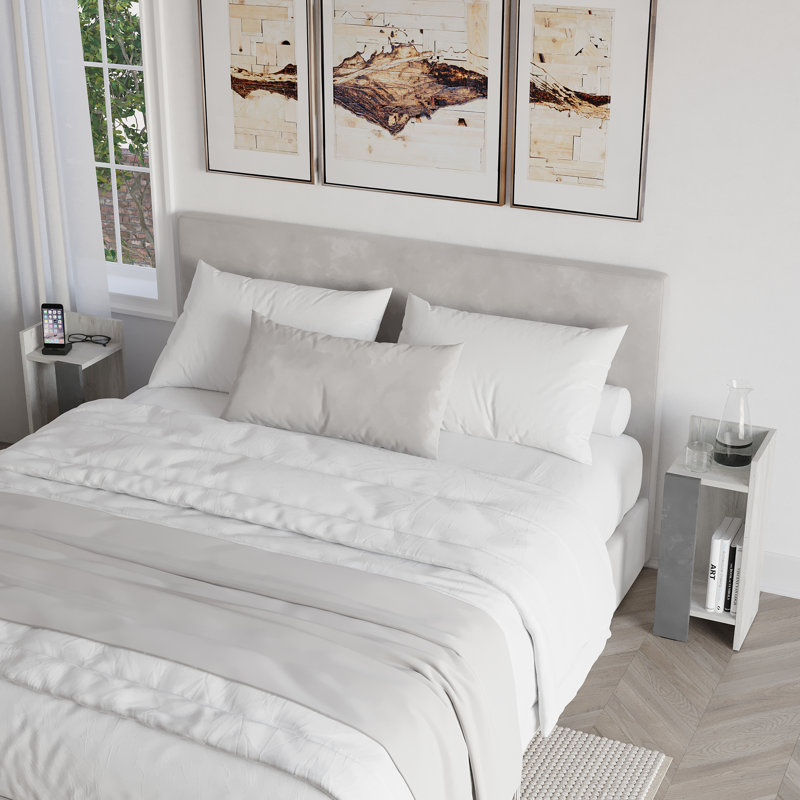 Elos Bedside 2 Table Set with Open Shelves for Versatile Use, Ancient White