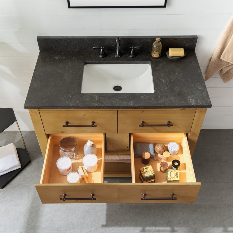 Ensemble de meuble-lavabo simple 42 po Keri, Brun clair / noir antique