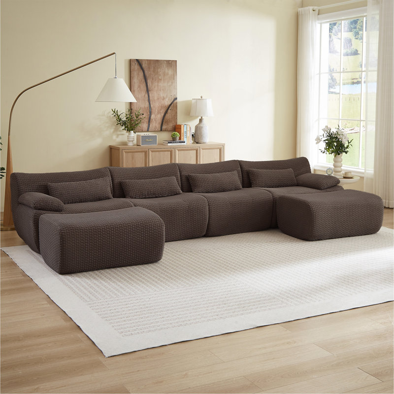 Canapés modulaires pour salon, canapé convertible en U avec repose-pieds, Brun