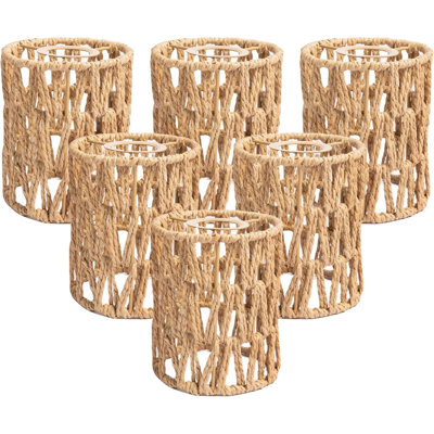 Abat-jour bohémien en rotin Boho, paquet de 6, remplacement de l'abat-jour cylindrique tissé naturel de 5 po x 5 po x 6 po pour lampes, pendentifs et appliques