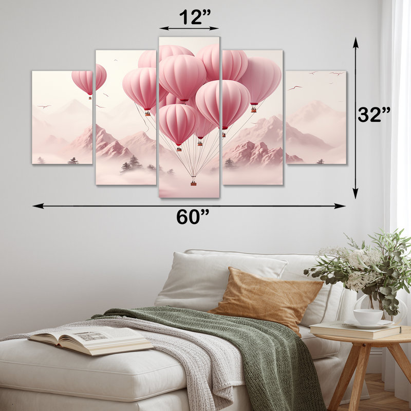 «Pink Air Balloon Adventure On Peak», art mural en montgolfière pour salon