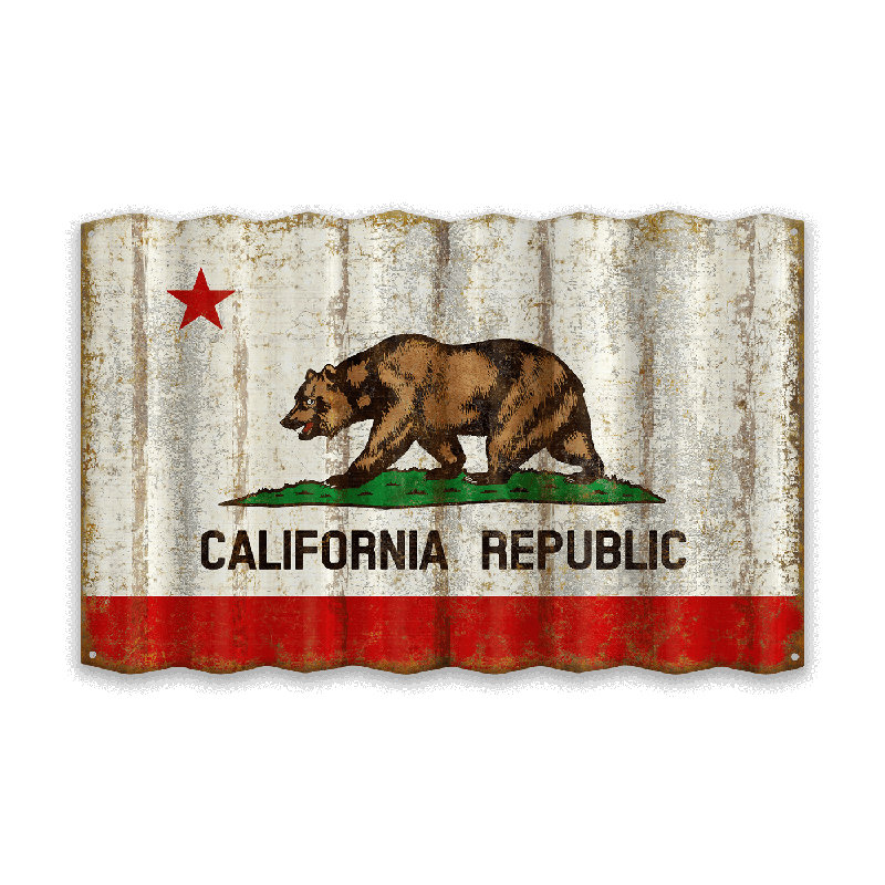 Décoration murale Retro State Pride: drapeau en aluminium vieilli, Californie