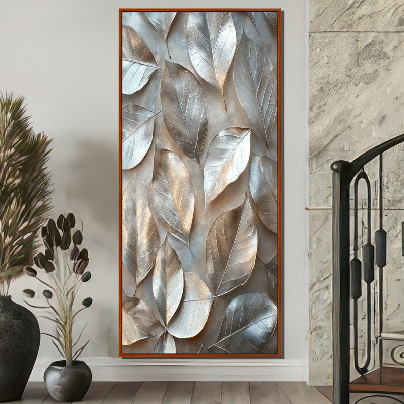 «Copper Copper Pewter Leaves II - Leaves», reproduction sur toile encadrée, H 60 po x l 28 po, Brun