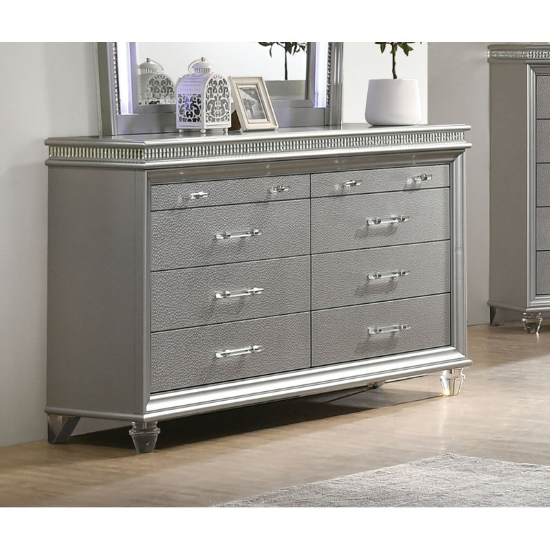 Commode double 8 tiroirs Belliveau, Argent