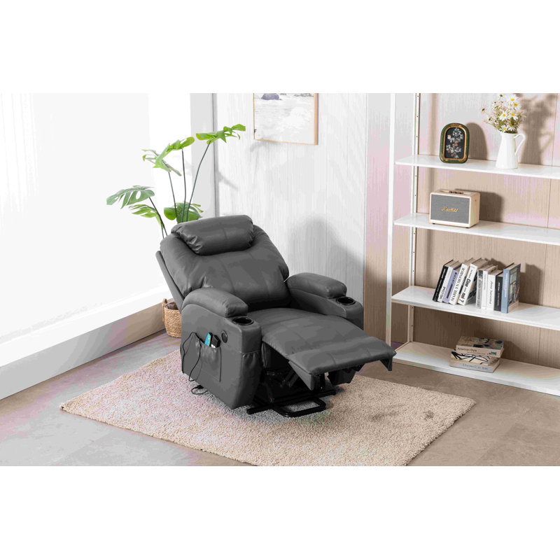 Fauteuil inclinable électrique en cuir Jesseca, Similicuir gris foncé