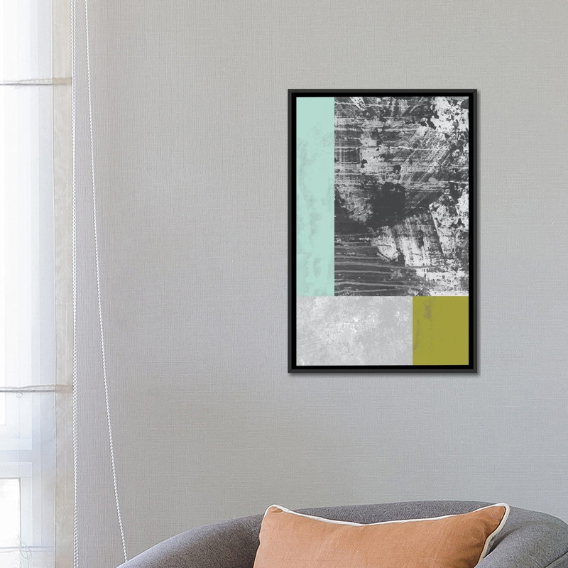 «Geometric Grunge II», impression sur toile, H 26 po x l 18 po x P 1,5 po, Toile avec cadre noir, Pas de tapis