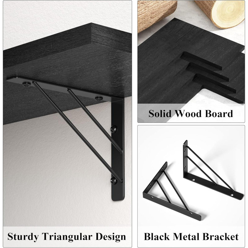 Tablette de coin murale, tablettes murales flottantes pour le rangement, étagères suspendues en bois rustique pour présentoir, salle de bain, cuisine, chambre, salon, ensemble de 4,