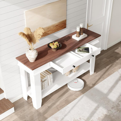 54 Inch Farmhouse Console Table – Wooden Entryway Sofa Table with 2 Spacious Drawers