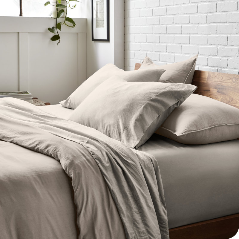 Washed Ultra-soft Microfiber Sheet Set, Fog, Queen Sheet Set with 2 Pillowcases