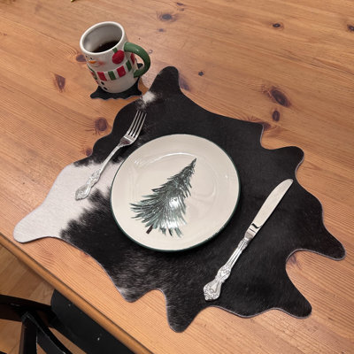 Real Cowhide Place Mat, Spotted Black And White, 1 Place Mat
