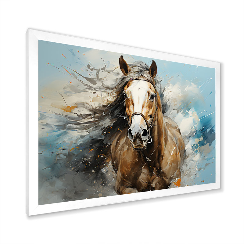 Cheval galopant fantaisiste sur toile, H 16 po x l 32 po x P 1 po, Cadre simple blanc