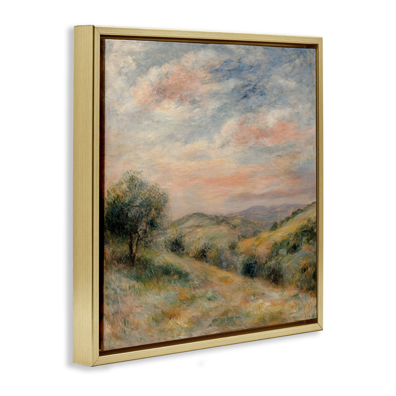 Cadre flottant Springtime Hills Landscape, design par Petal Prints Design, H 25 po x l 25 po, Cadre flottant métallique doré
