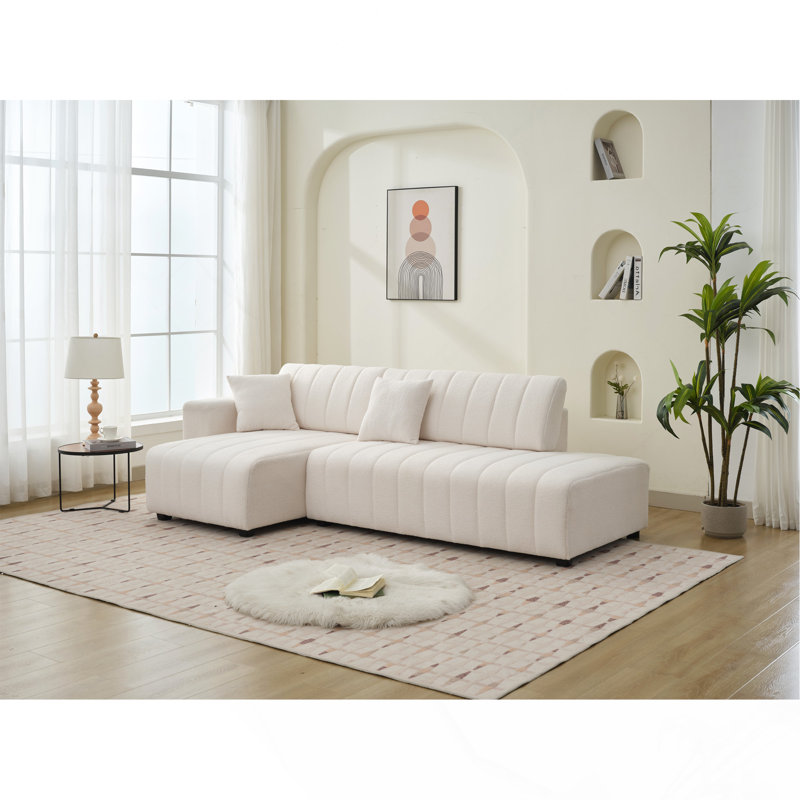 Canapé d'angle capitonné en forme de L avec coussins décoratifs ScPlush, Beige