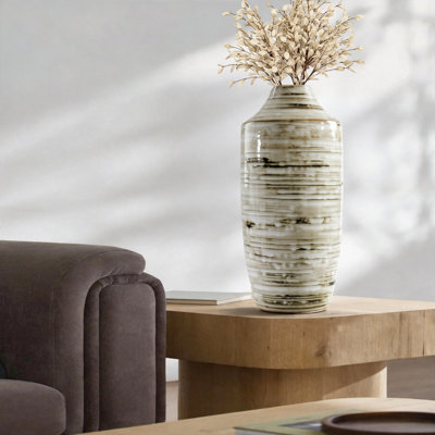 Vase de table en céramique 16,93 po avoine jaune et brun cendré