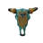 Mosaic Turquoise Tile Western Cow Bull Skull with Black Horn & Hemp Rope Accent Hanging Wall Décor