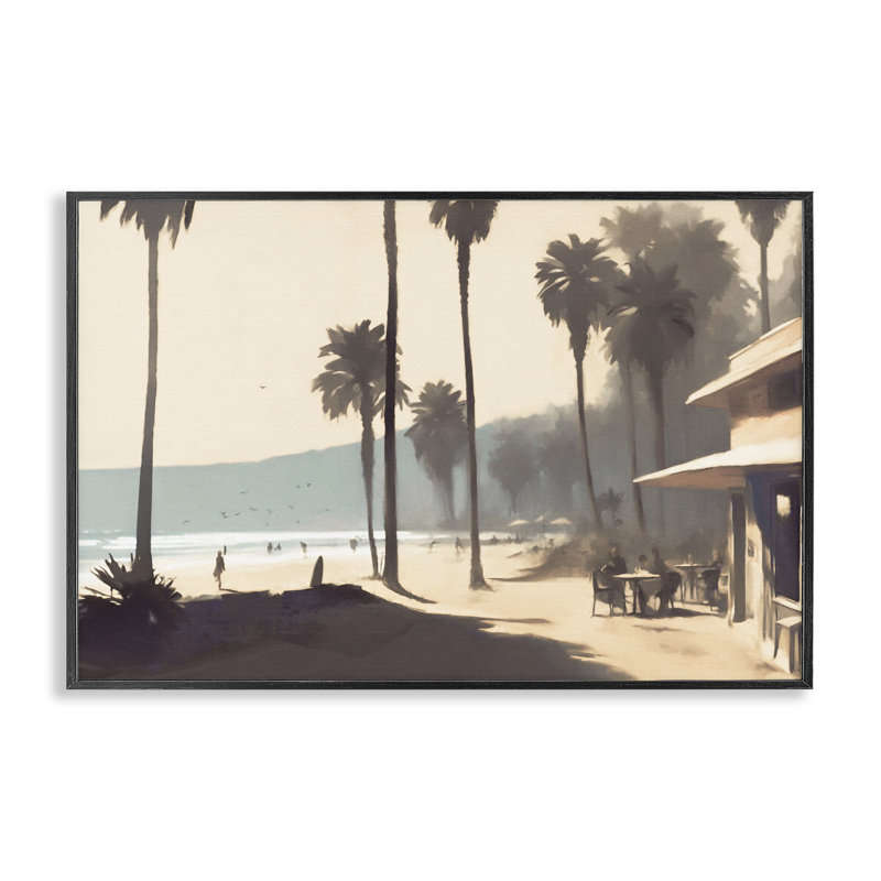  Scène de plage rose à baldaquin par Noah Bay, H 20 po x l 30 po, Giclée encadrée noir minuit