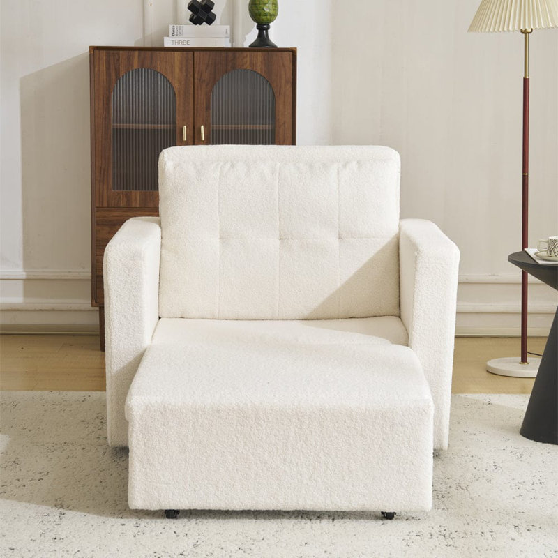 1 Seater Convertible Chair, White Boucle