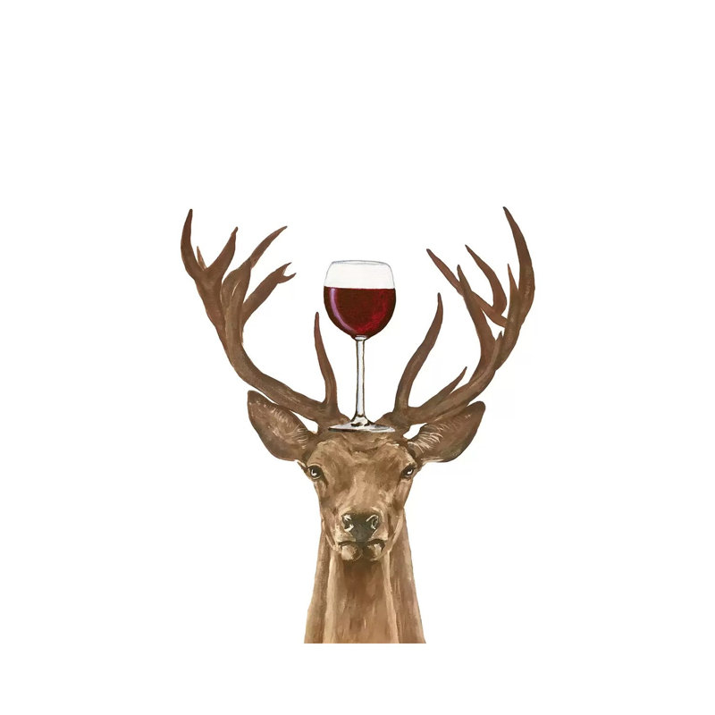 Cerf avec verre à vin, H 12 po x l 8 po x P 0,75 po