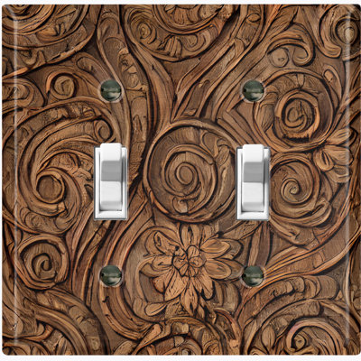 Metal Light Switch Plate Outlet Cover (Brown Wood Pattern Tree Bark Print - Double Toggle)